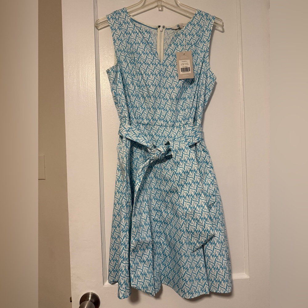 Boden Blue and White Sleeveless V-Neck Midi Dress